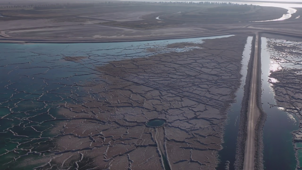 Acid water view of the phosphogypsum area.